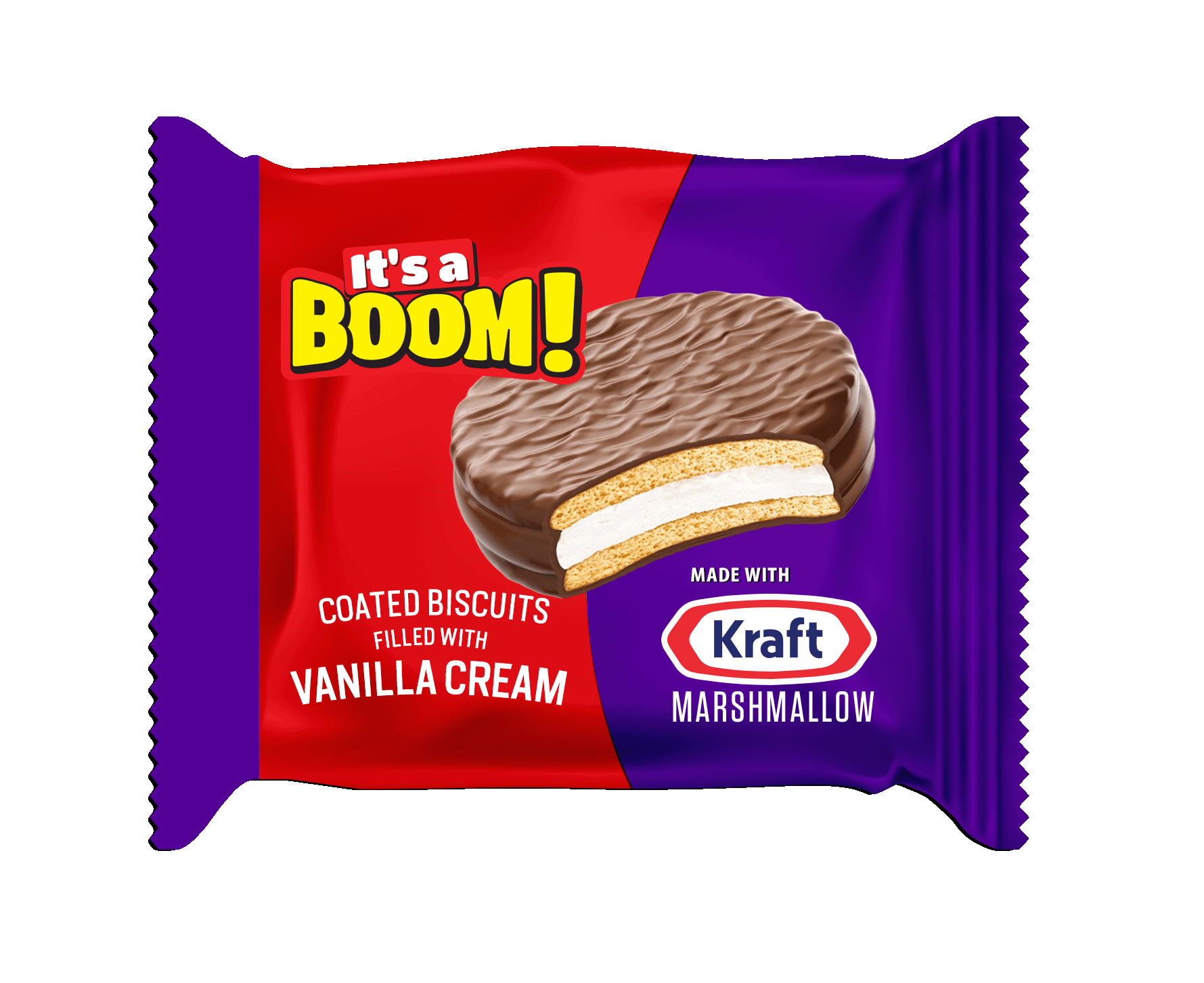 Coated Vanilla Biscuits filled with Marshmallow Sandwich